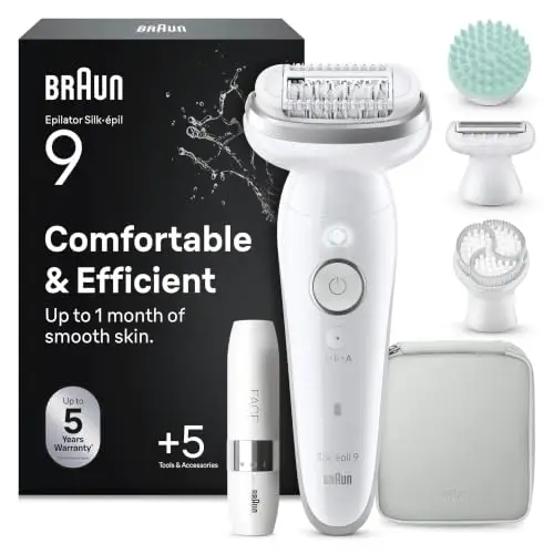 Braun Silk-épil 9 SkinSpa, Depiladora Para Una Fácil Eliminación Del Vello, Piel Suave Duradera. 9-381, Blanca/Plateada