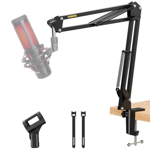MAONO Brazo Micrófono, Ajustable suspensión micrófono, para podcastin, juegos, streaming y grabaciones, con abrazadera de mesa y adaptador de 3/8" a 5/8", capacidad máxima de carga de 1 kg, negro BA20
