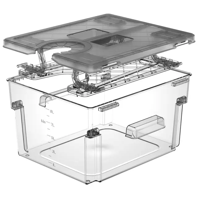 Contenedor Sous Vide con Tapa y Rejilla Incorporada Doble Puerta 11L Gris Recipiente Sous Vide Adaptarse a la Mayoría de Las Sous Vide Roner Cocina