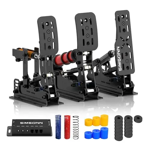 SIMSONN Plus X Sim Racing Pedals Sim Simulador de carreras de PC Sensor de presión Pedal de celda de carga para Pc cabina Soporte para reactor háptico (Plus X-P3-H3) negro