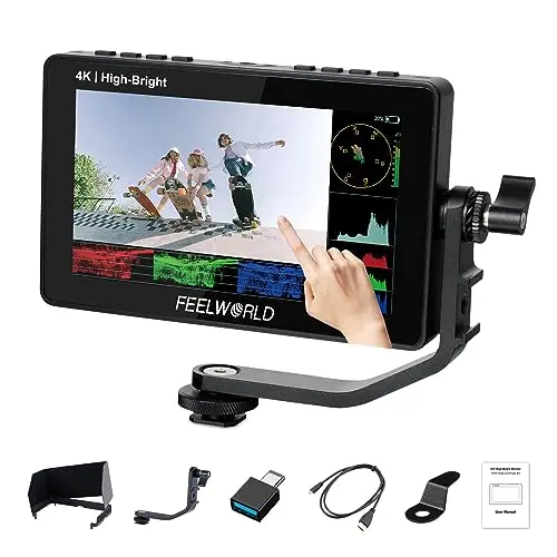 FEELWORLD F5PROX Monitor de Campo para Cámara Pantalla Táctil 3D LUT de 5,5 Pulgadas y 1600 nits 1920x1080 IPS 4K HDMI Monitor de Cámara DSLR F970 Kit de Montaje Externo
