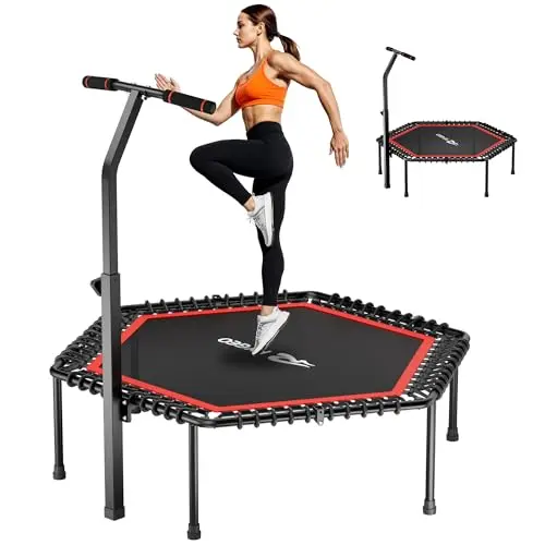 Trampolín de 50 Pulgadas para Adultos, Rebote Interiores y Exteriores con Marco Resistente, trampolín de Fitness elástic para Entrenamiento en casa y Ejercicios Deportivos, Carga máxima de 230 kg