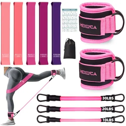 Set de Bandas Elasticas - 12 Piezas: Bandas de Resistencia TPE de 5 a 40 LB y Tobilleras Gym de 10 a 30 LB, para Entrenamiento, Fitness, Yoga y Casa, Incluye Guía de Entrenamiento y Bolsa