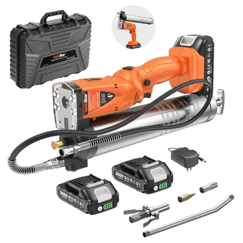 TaskStar 2-en-1 Engrasadora Bateria: 10000 PSI Pistola de Engrasar Eléctrica con 2 Baterías, Manguera de 39.4", 3 Engrasadores, Ideal para Maquinaria Pesada, como Tractores