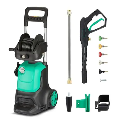 Amazon Basics Lavadoras a presión con cable, 2200 W, máximo 145 bar, máximo tasa de flujo: 500 l/h, verde