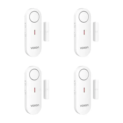 VOXON Sensores Puertas y Ventanas, Alarmas para Casa, Alarma Puerta y Timbre 2 en 1 con LED y Volumen de 3 Niveles, de Instalación Rápida, Sensor Puerta para Hogar, Oficina, Garaje, Tienda (4 PCS)