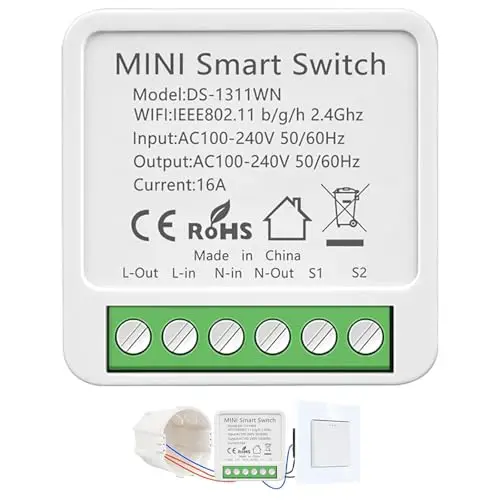 Interruptor WIFI, Interruptor Inteligente WIFI, Mini Smart Switch WIFI Compatible con Alexa,Tuya y Smart Life, Max 16A, 2.4GHz Interruptor Alexa
