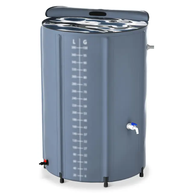 FIVMEN Depósito de Agua Lluvia 750 litros Barril de Lluvia Tanque de Agua Plegable Contenedor Agua de PVC con Tapa y Grifo, Gris Oscuro