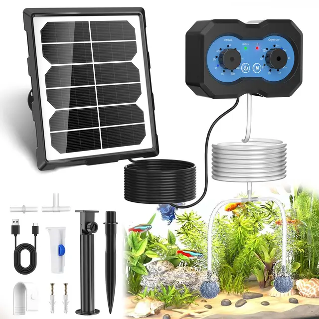 Forever Speed Aireador Solar para Estanque con Batería, 146 Modos Ajustables Bomba de Oxígeno Solar Recargable para Pequeño Estanque, Bomba de Oxígeno Aire Solar Doble Recarga Solar y USB | Aireador Solar para Estanque con Batería 2200mAh con 146 Modos Ajustables Doble Recarga Solar y USB