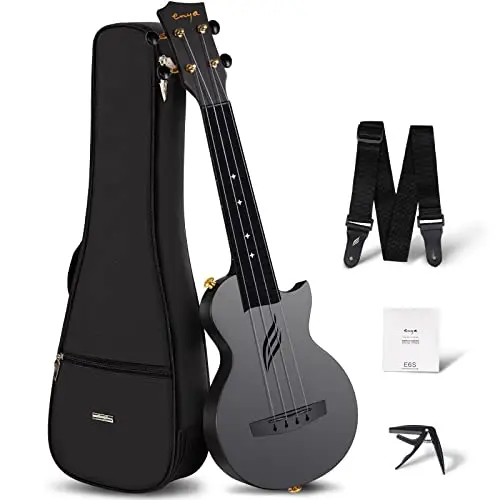 Enya Nova U Mini Ukulele de 21 Pulgadas de Fibra de Carbono para Viaje - Kit para Principiantes (Incluye Lecciones, Funda, Correa, Cejilla y Cuerdas) -Negro