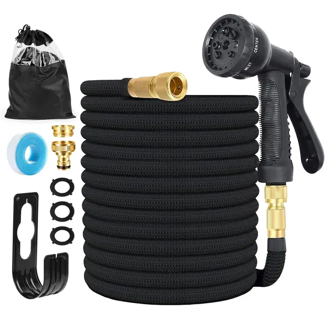 Manguera de Jardin Extensible 15M (3x5M), Mangueras Jardin con Pistola Rociadora de 8 Funciones Manguera Flexible y Ligera para Lavado de Coche, Jardín, Lavar la Mascota con Bolsa de Almacenamiento