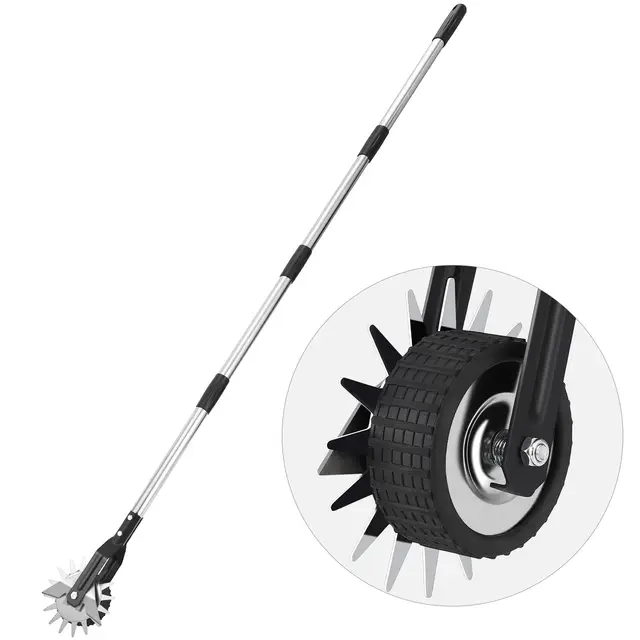 HAUSPROFI Cortador de bordes de césped con mango mejorado y cuchilla de afilar, versión 2026, cortador de bordes de césped con ruedas, mango de acero inoxidable de 3 piezas (97,5/135/172 cm)