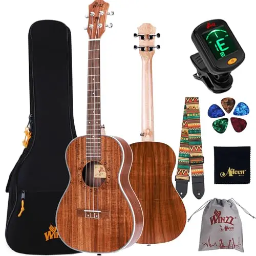 Winzz Ukelele Barítono 30 pulgadas adultos niños principiantes set, ukelele madera KOA mejor para profesionales