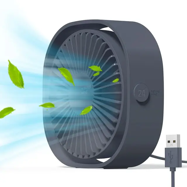 Simpeak Ventilador USB Mini, Ventilador USB de Mesa Portátil, 3 Velocidades Silencioso, Angulo Ajustable Fan Pequeño para Oficina Hogar Viajar y Acampar - Gris