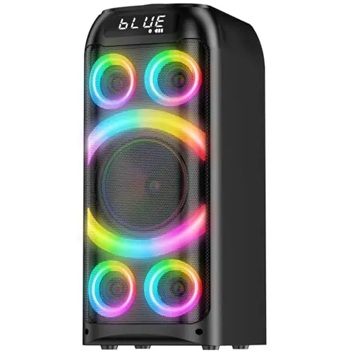 Altavoz Bluetooth 160W Potencia Máxima, Potente Sonido Estéreo Bassi Profondi Altavoces Portátiles Grandes para Fiestas con Subwoofer, Emparejamiento TWS, Luz LED Dinámica para Fiestas Camping