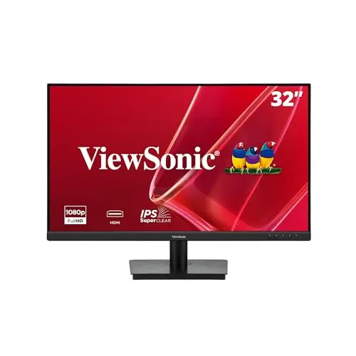 ViewSonic VA3209M Monitor 32 Pulgadas Full HD (1920p x 1080p), Panel IPS, 75 Hz, 4 ms GTG, diseño sin Marco, Altavoces duales, HDMI, VGA, 2 años de garantía