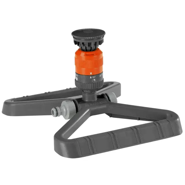 Aspersor circular Vario Comfort de Gardena: aspersor para riego homogéneo, superficie máx. 225 m², rango de aspersión 8,5 m, ajuste de sectores en 7 pasos de 90°-360 °, soporte de plástico (1948-20)