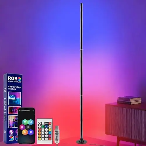 sylvwin - Lámpara de pie LED, lámpara de esquina LED RGB con control por aplicación y mando a distancia, sincronización musical, lámpara de pie RGB con mando a distancia, 16 millones de colores, sala