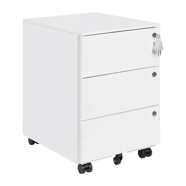 Archivador Móvil de 3 Cajones, Cajonera con Cerradura, Archivador Dbajo del Escritorio para Oficina, Completamente Ensamblado, con 4 Llaves