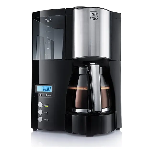 Melitta Optima Timer 100801 - Cafetera de filtro, función temporizador, Auto-Off, negra/plata