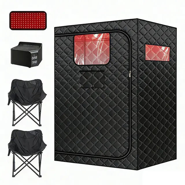 Caja de sauna infrarroja portátil mejorada para 2 personas, tamaño completo, 1-2 tiendas de campaña personales para el hogar, 2 sillas plegables