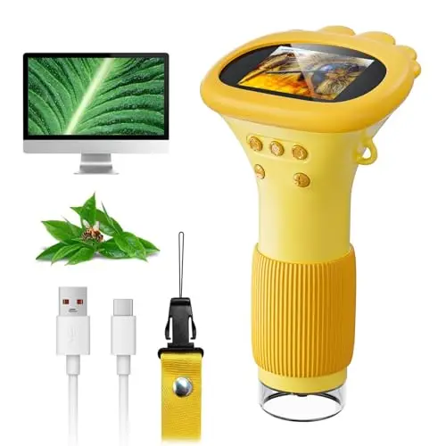 SGAINUL Microscopio Digital para Niños con Pantalla IPS de 2.0'', Recargable 1000x, Electrónico con 8 Luces LED - Regalo para Cumpleaños/Navidad/Año Nuevo(Naranja)