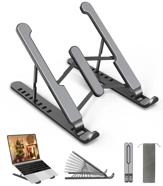 Soporte Portátil, 8 Ángulos Ajustable Ventilado Elevador Portátil, Laptop Stand con Plástico ABS, Silicona Antideslizante, para Portátiles, Tableta, Teléfono, (10-15,6 ")