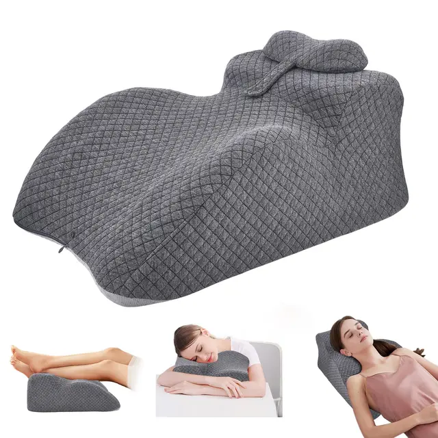 Cojín Ortopédico para Parejas, Espuma de Memoria Cojín Ortopédico para Dormir Boca Abajo, 5 Zonas de Soporte Cervical Regulable y Extraíble, Antideslizante, para Sofá, Cama, Escritorio Gris Oscuro