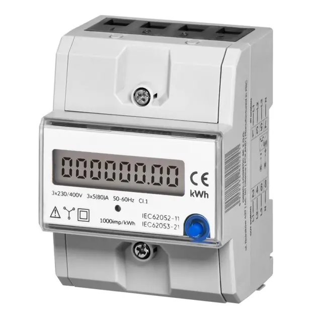 Medidor De Consumo Electrico Trifásico 80A Con Botón RESET - Montaje En Carril DIN TH-35mm Contador Electrico Con Indicador Adicional