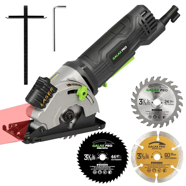 GALAX PRO sierra circular de 580W, 3500 rpm, profundidad de corte máxima de 28.5 mm, sierra circular de mano equipada con tres hojas de 85 mm, adecuada para cortar madera, PVC y otros materiales