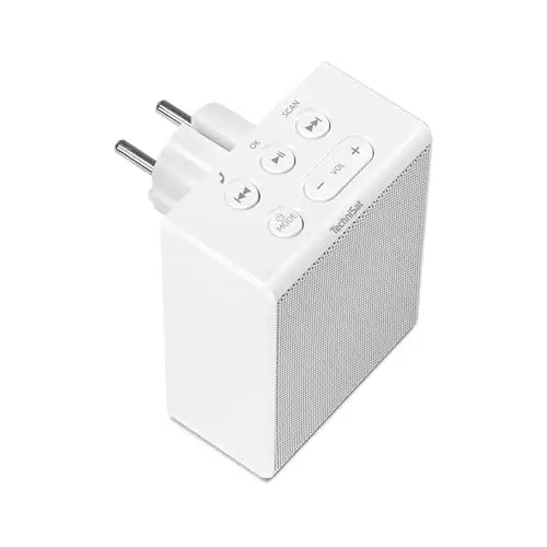 TechniSat Viola Radio de Enchufe – Radio FM Compacto para enchufar (Bluetooth, Manos Libres, Botones de Control cercano, Memoria para 30 emisoras favoritas, Altavoz Mono de 1,5 W) Blanco