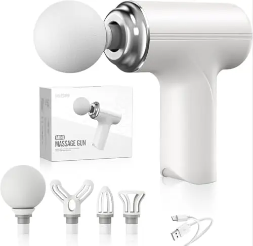Pistola de Masaje Muscular Portátil Profesional – 6 Velocidades, 4 Cabezales Intercambiables, Motor Ultrasilencioso y Batería de Larga Duración USB-C – Alivio para Dolor, Tensión y Recuperación