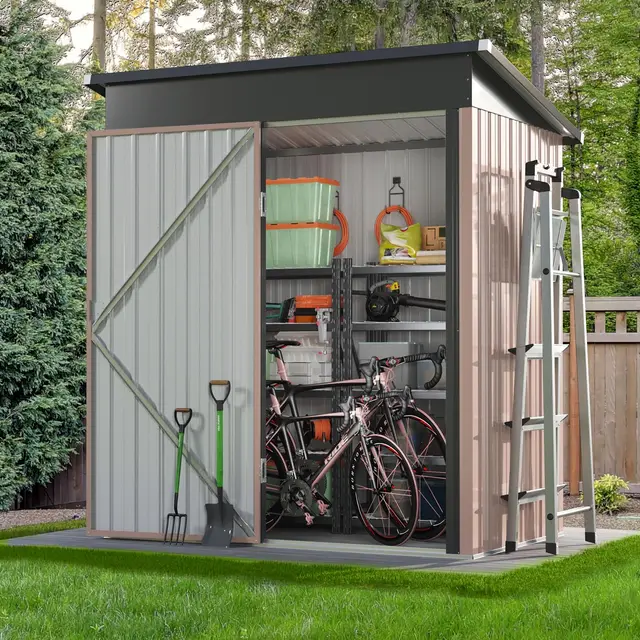 Aoxun Cobertizo de almacenamiento al aire libre, cobertizo de metal galvanizado de 3 x 5 pies con ventilación de aire y puerta corredera, almacenamiento de herramientas, cobertizo de bicicleta
