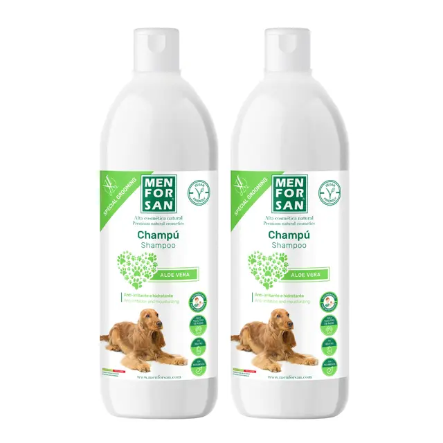MENFORSAN Champú Perros, Aloe Vera, Verde, 1 l Paquete de 2, El embalaje puede variar