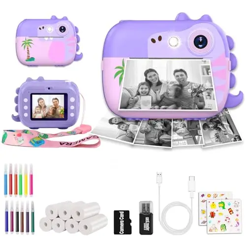 ARNSSIEN Camara Fotos Infantil Instantanea con 7 Rollos de Papel, 2,4 ’‘ Camara Fotos Infantil con Vídeo HD 1080P, Regalo cumpleaños Navidad para niñas y niños de 3 a 12 Años, M3