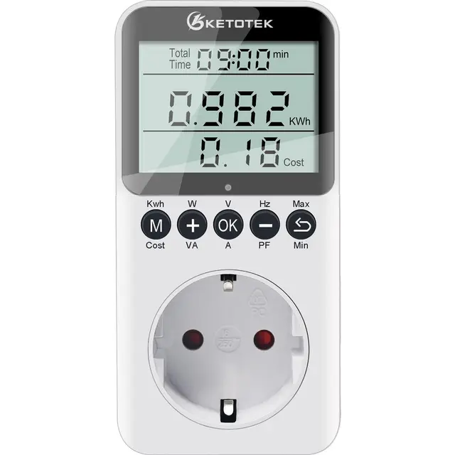 KETOTEK Medidor de Consumo Eléctrico, Enchufe Medidor de Energía con Pantalla LCD, Monitor de Electricidad, Protección contra Sobrecarga 3680W/16A