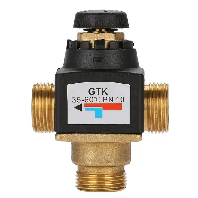 Válvula mezcladora termostática, válvula mezcladora termostática de latón DN20 de 3 vías, para Calentador de Agua Sola, de 35 a 60 grados, función antiquemaduras