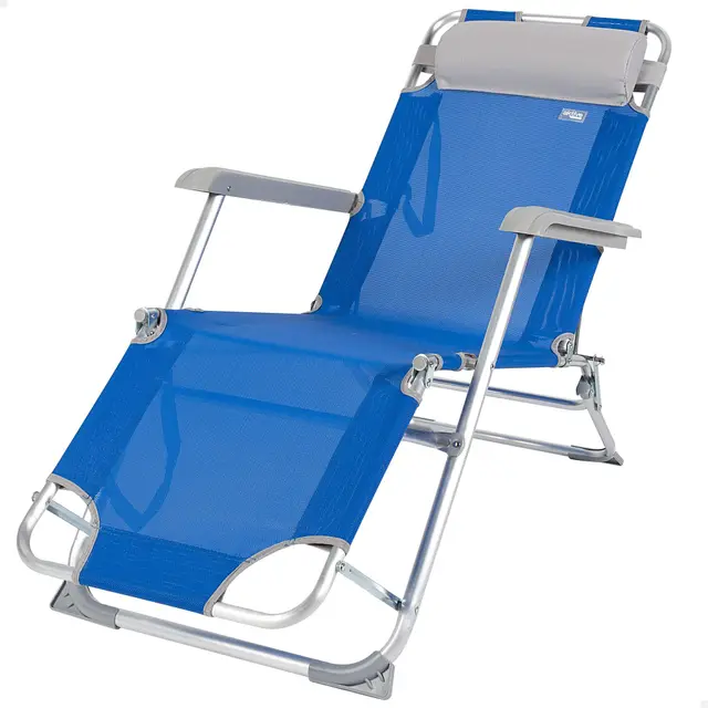 AKTIVE 62300 - Tumbona plegable y reclinable Azul con cojín, 3 posiciones, de aluminio y textileno, Medidas: 47x95x80 cm, Peso máx. soportado 110Kg, Tumbonas plegables para playa, terraza y camping