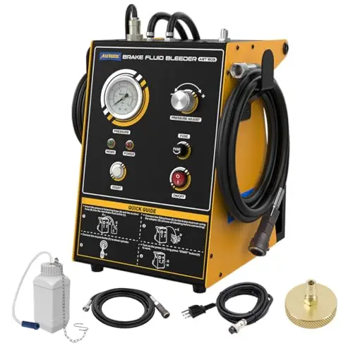 AUTOOL AST603 Purgador Frenos Coche, 220V Equipo de Purga de Frenos Automático Pulsante, Presión Ajustable 0,5~2,5Bar, Purgador de Frenos con 1 Adaptador para Cilindro Maestro para Vehículos Moto