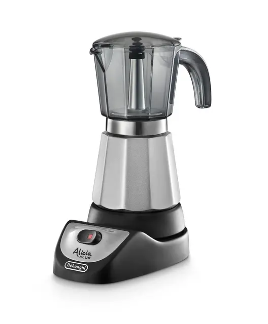 De'Longhi EMKM 6 Alicia - Cafetera Moka Eléctrica, 550 w, Capacidad 6 Tazas, Función Autoapagado, Base Giratoria, Negro y Plata