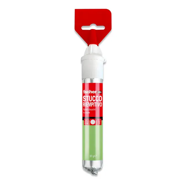 Fischer 552152 - Masilla rellenadora en tubo con espátula integrada para cubrir agujeros y grietas, acabado liso, color blanco, 70 ml