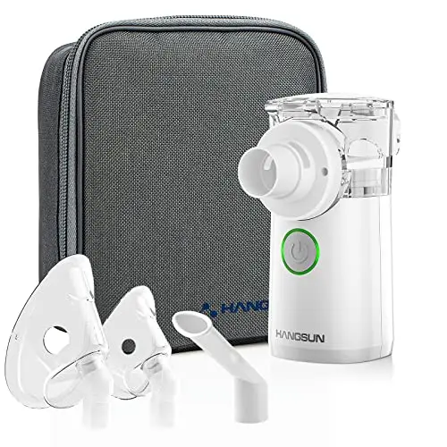 Nebulizador Portatil para Adultos,Hangsun Silencioso Aerosoles Nebulizador Niños Solo Adecuado para Uso Familiar y Uso de Viajes,Eficiente Inhaladores Eléctricos con Bolsa de Almacenamiento