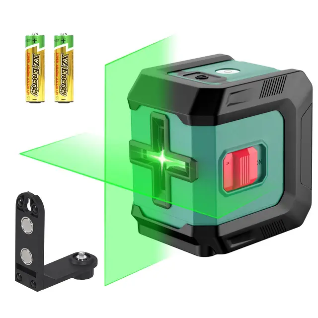 HYCHIKA Nivel Láser Autonivelante 15M, Nivel Laser Verde Ajustable con 3 Niveles de Brillo, Laser Autonivelante Uso Interior y Exterior, Soporte Magnético 360° Rotación 2 Batería Incluida