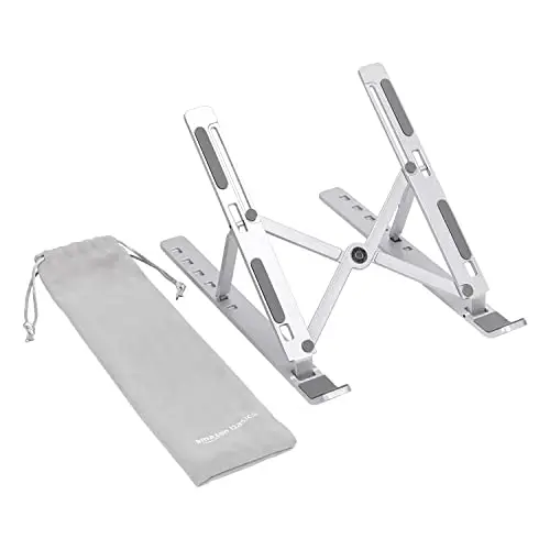Amazon Basics Soporte Plegable para Laptop, Ajustable en 6 Ángulos, Diseño Portátil Liviano, Recomendado para una Visualización Ergonómica, Compatible con Laptops de10 a 15,6 pulgadas, Plateado