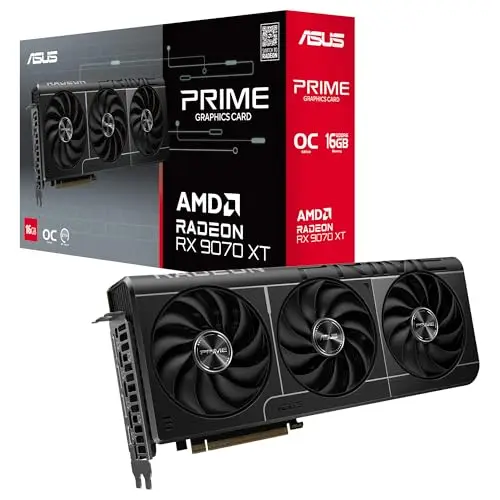 ASUS Prime Radeon RX 9070 XT OC Edition 16GB GDDR6 - Tarjeta gráfica (PCIe 5.0, HDMI/DP 2.1, diseño de 2,5 Ranuras, Ventiladores axial-Tech, rodamientos de Doble Bola, Dual BIOS, GPU Guard)