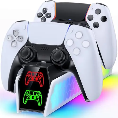 KDD Base Carga para Mando PS5 y PS5 Edge, Cargador Mando PS5 con Indicador LED, Accesorios PlayStation 5 Base de Carga con Cable USB-C, PS3 Mandos