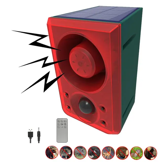 Alarma Solar con Sensor de Movimiento para Exteriores, ladridos de Perros y Disparos, 130 dB con Control Remoto, grabación de 20 Segundos, di adiós a los Intrusos