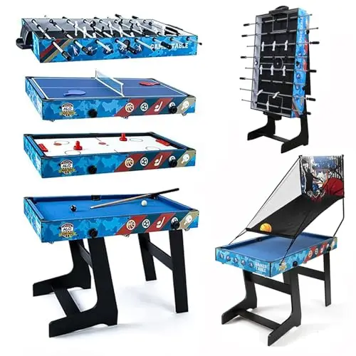 Juego de Mesa combinada 5 en 1 para niños Mesa de Ping Pong Mesa de Billar Fútbol Hockey Baloncesto para Navidad Familiar o Regalo de cumpleaños para niños (1,2 m de Longitud)