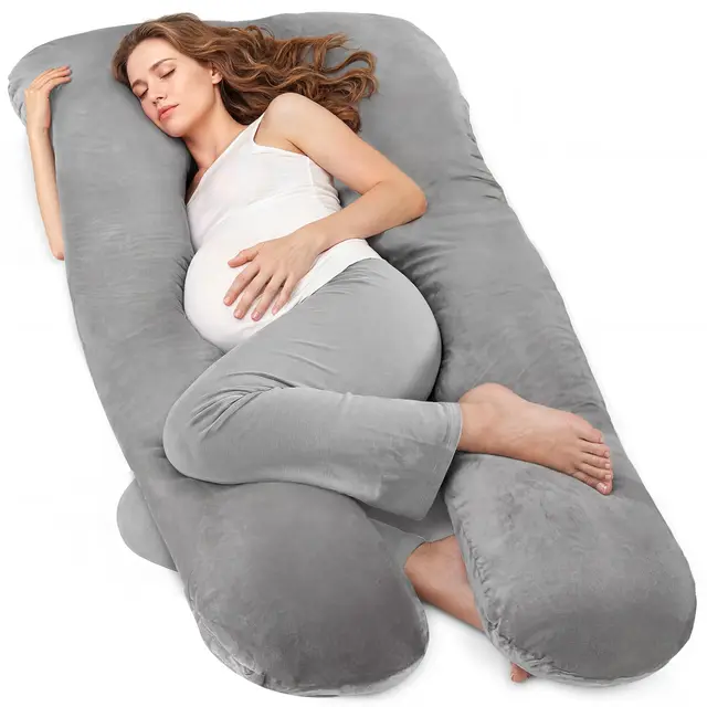 Nuliie Almohada Embarazada Dormir, Cojin Embarazada en Forma de U, Almohada Embarazo para Soporte de Espalda, Caderas y Piernas, Almohada para Embarazadas con Funda de Terciopelo Lavable (Gris)