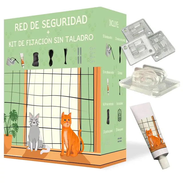 Red para Gatos Terraza y Balcón (4x3m) Reforzada con Alambre Trenzado – Malla Seguridad Negra Antimordiscos para Ventanas y Exterior, Kit Completo Instalación Sin Taladro o con Taladro